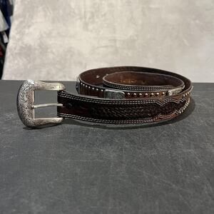 Ranger Belt Company Belt Mens 42 Leather Western Conchos Star Studded Handtooled